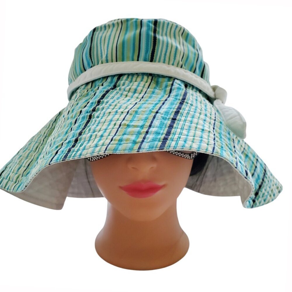 Wooden Ships Striped Sun Hat in Aqua, Teal, Navy & White